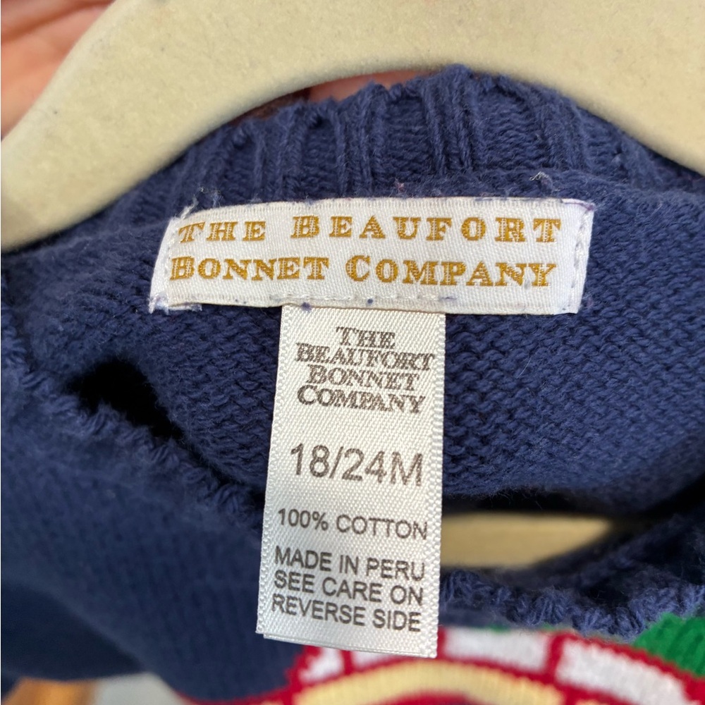 The Beaufort Bonnet Company Navy Sweater with Christmas tree truck - Picture 3 of 3